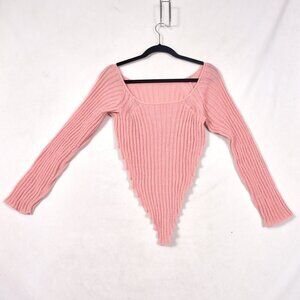 Shein Triangle Long Sleeve Sweater Pink Crop Scoop Neck Size Small